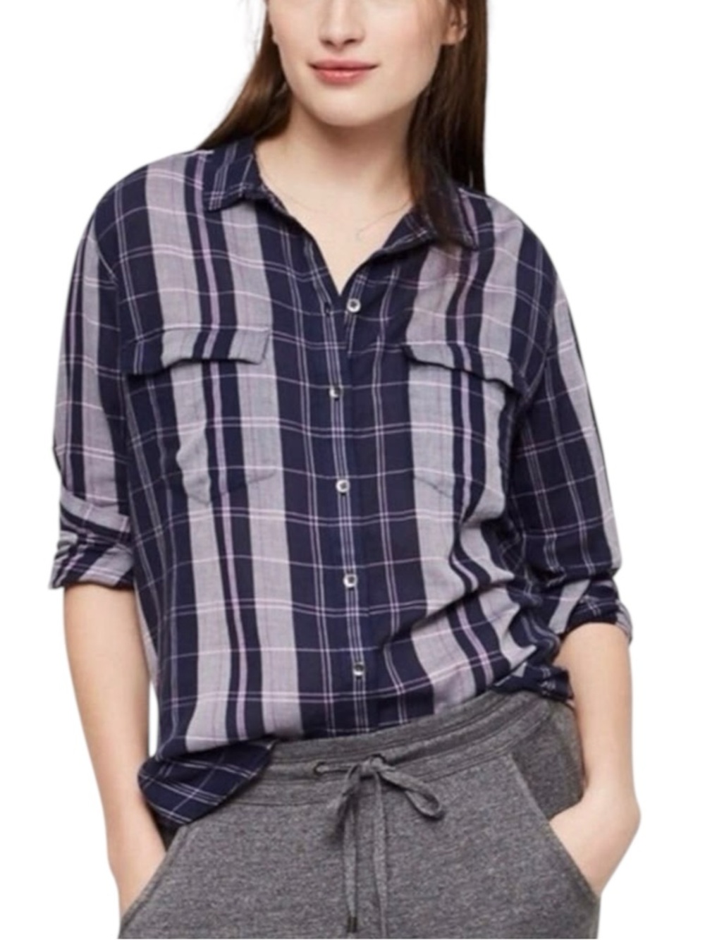 Lou & Grey Button Down Purple/Blue XL